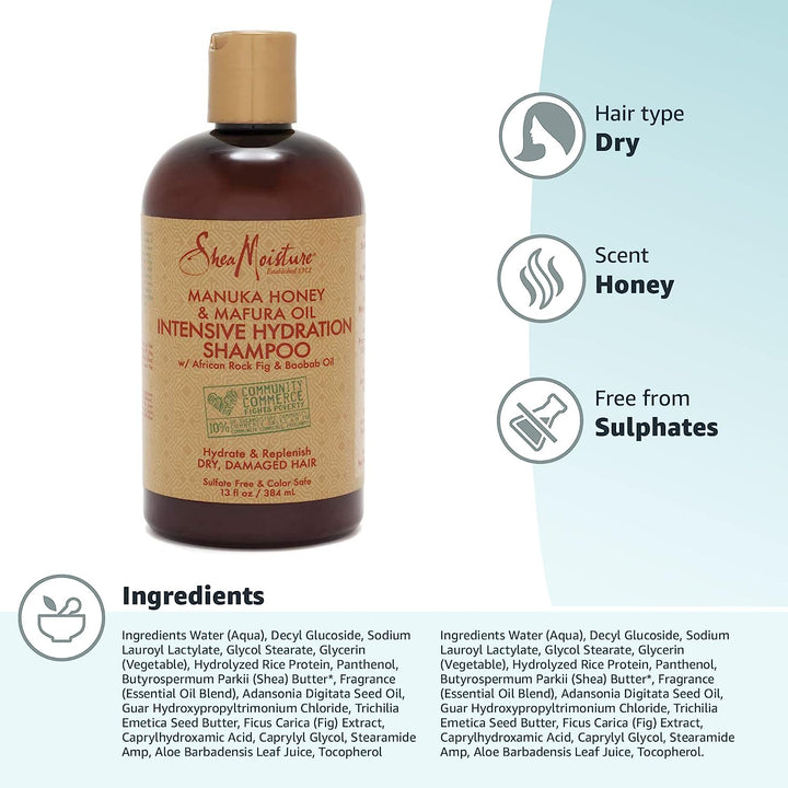 Shea Moisture Manuka Honey & Mafura Oil Intensive Hydration Shampoo with African Rock Fig & Baobab Oil 13 oz