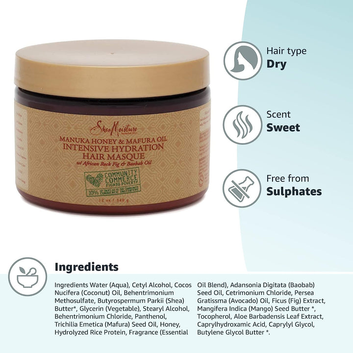 Sheamoisture Intensive Hydration Hair Mask Manuka Honey & Mafura Oil Masque 355ml