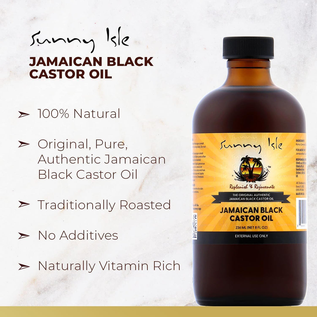Sunny Isle Jamaican Black Castor Oil 8oz | Original | For Healthy Hair, Skin, Nails, Eyebrows & Eyelashes | Skin Conditioning