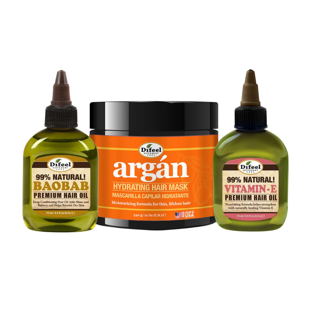 BUNDLE OFFER: Difeel Argan Hydrating Hair mask, Baobab Oil and Coconut Oil