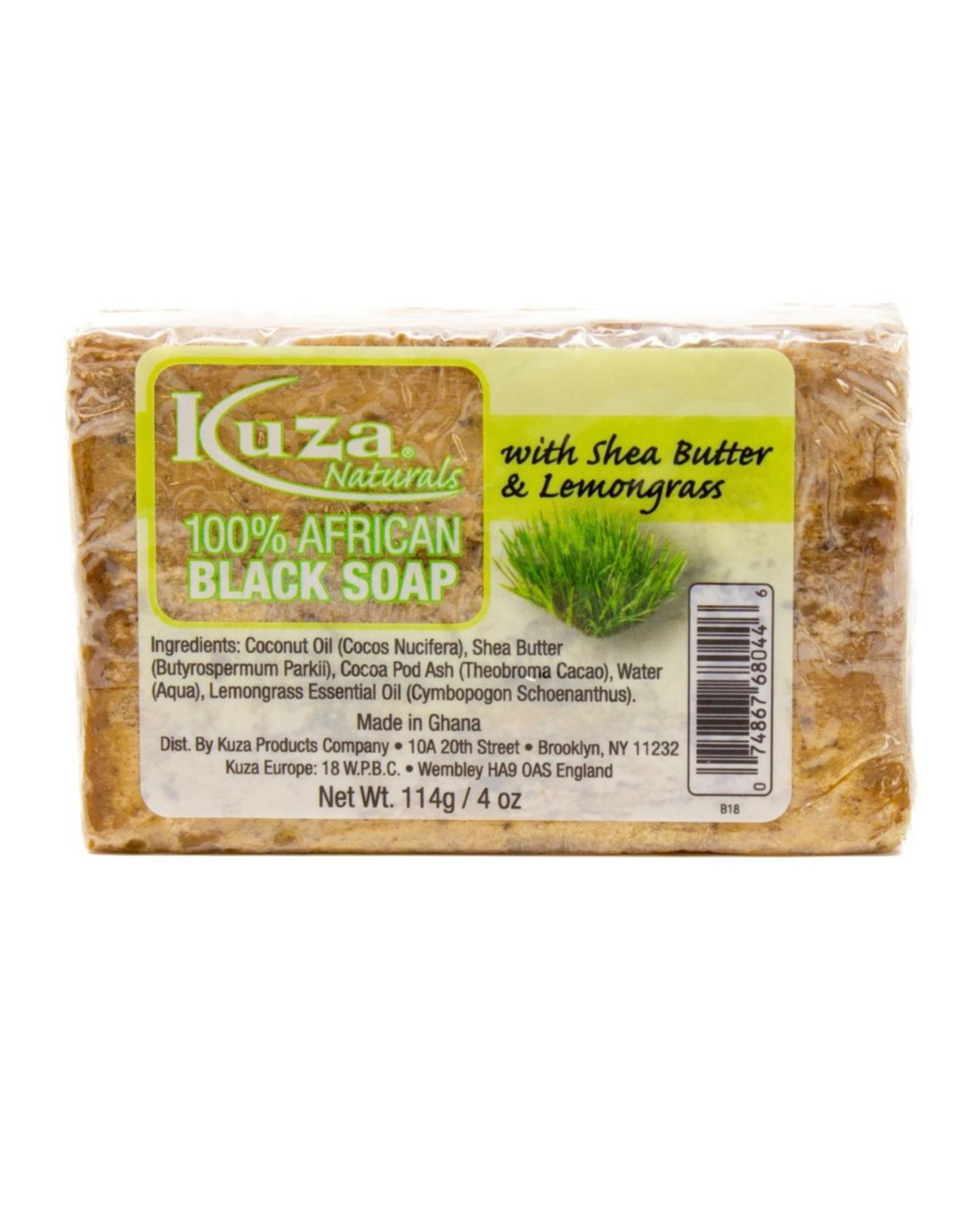 Kuza Naturals 100% African Black Soap with Shea Butter & Lemongrass 4oz