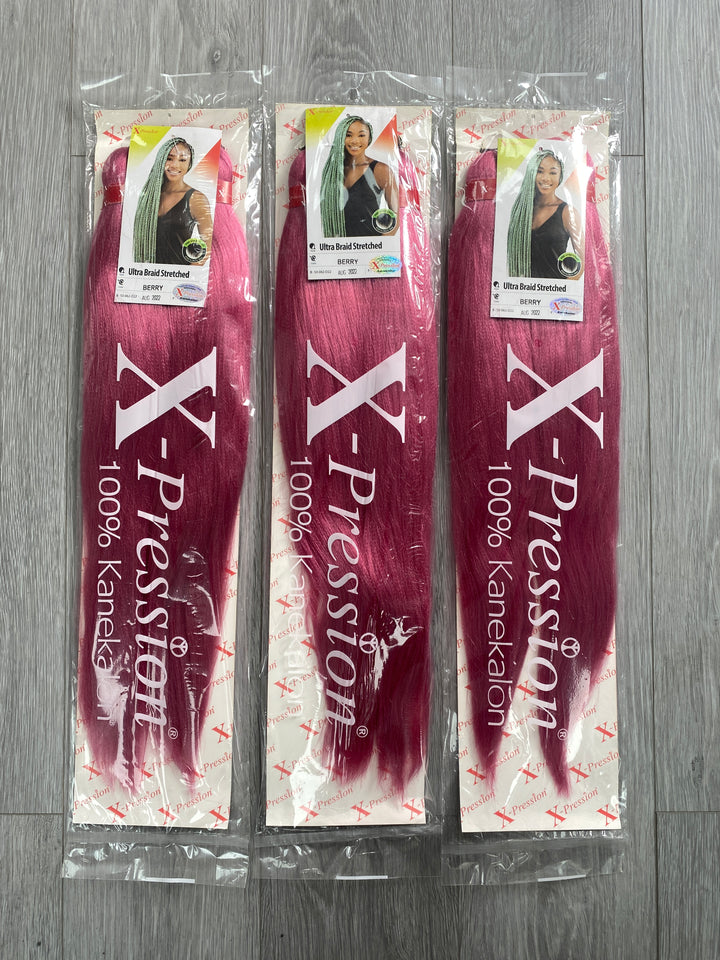 3 pack bundle - X-Pression hair -  100% Kanekalon - colour - Berry